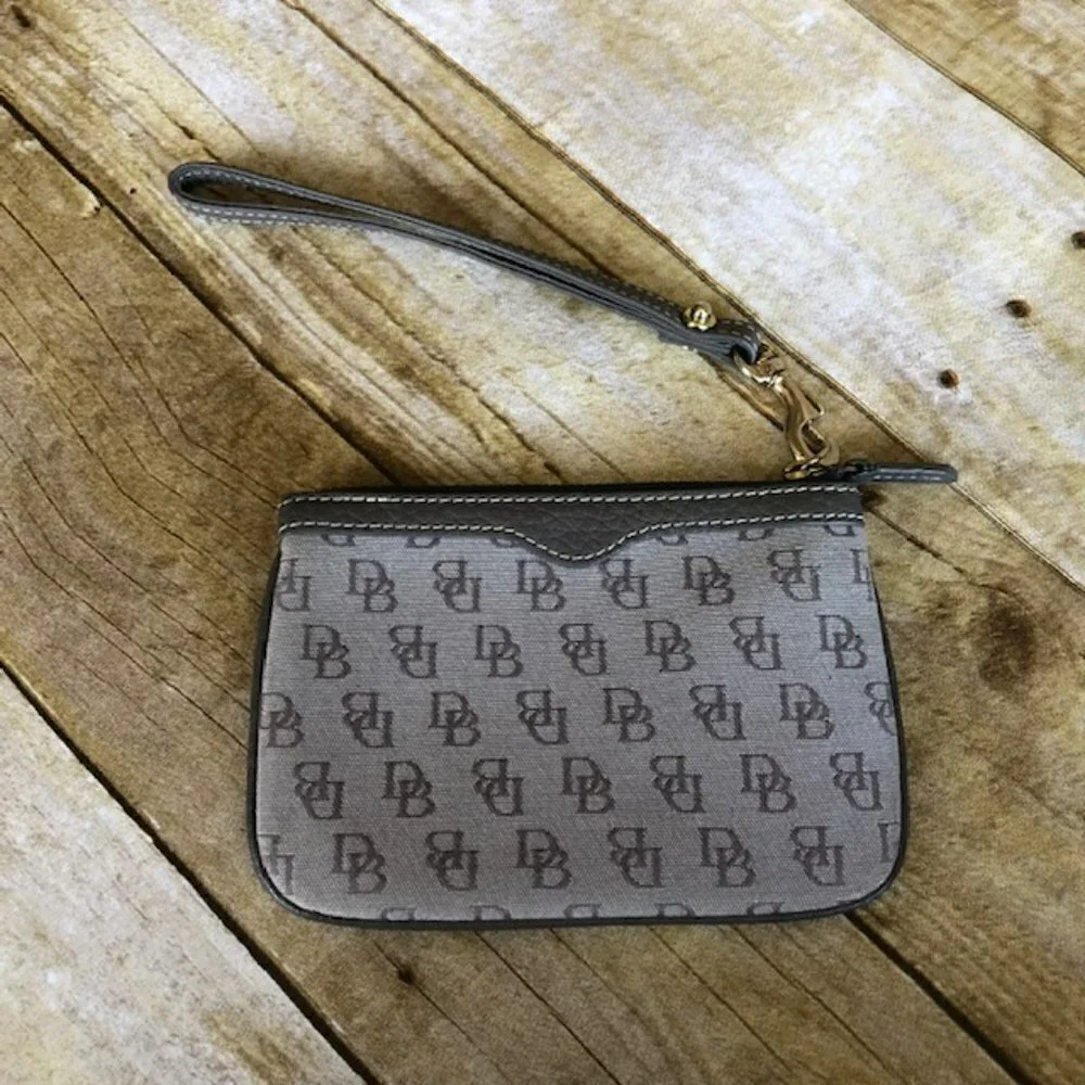 Dooney & Bourke Grey Signature Wristlet with Leather Trim